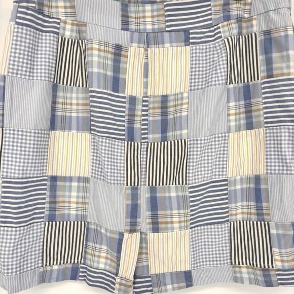 LL Bean Favorite Fit Blue White Patchwork Plaid Gingham Cotton Skirt Sz L/XL - Picture 3 of 6